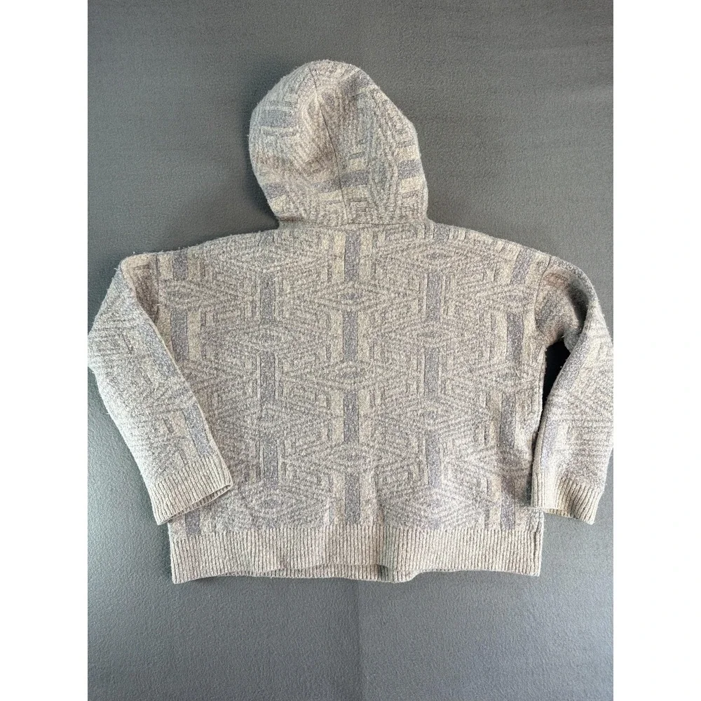 Free People Sweater‎ Womens S Gray Hooded V Neck Geometric Oversized Pullover